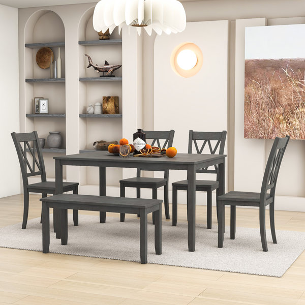 August Grove® Brynmor 6Piece Wooden Kitchen Table Set, Farmhouse